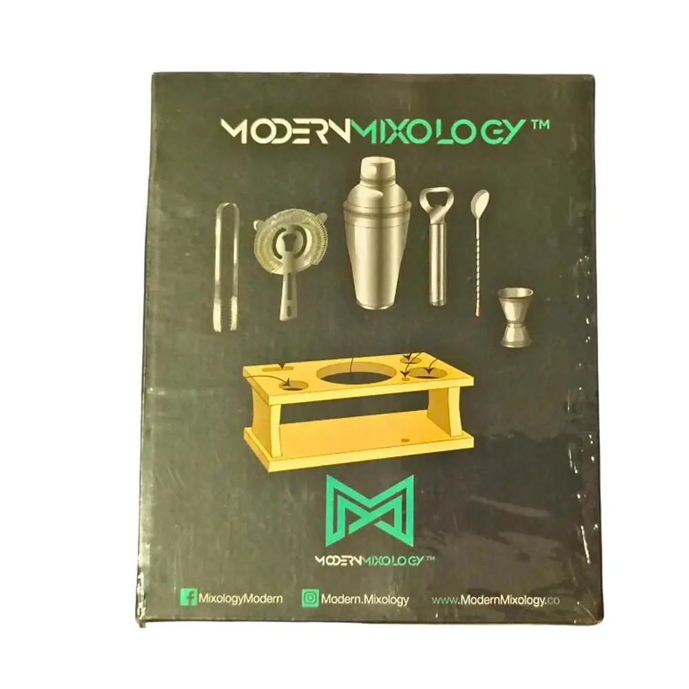 Modern Mixology Complete Cocktail Shaker Set with Wooden‎ Stand Bar Accessories